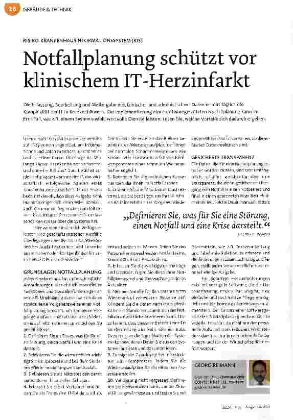 Vorschauseite 1: Notfallplanung schützt vor klinischem IT-Herzinfarkt