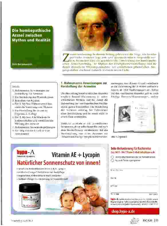 Vorschauseite 1: Die homöopathische Arznei zwischen Mythos und Realität
