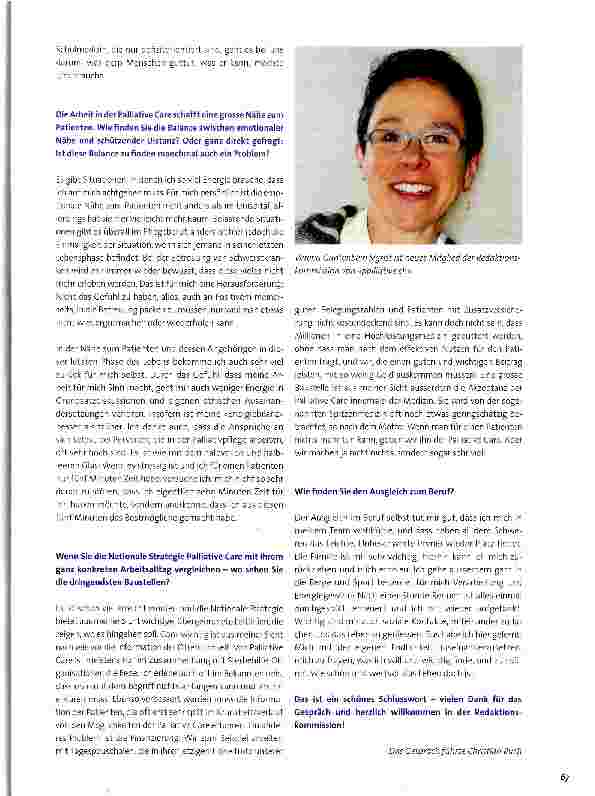 Vorschauseite 2: Verena Gantenbein Sigrist ist neues Mitglied der Redaktionskommission von «palliative ch»