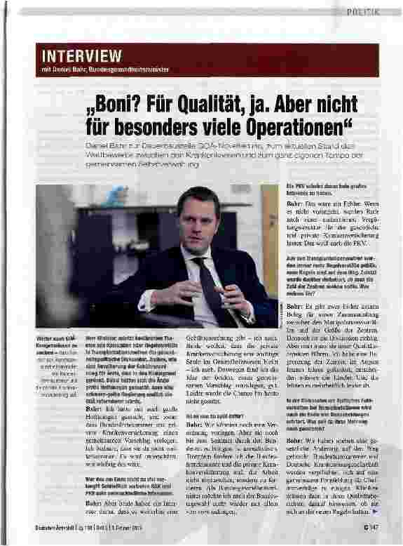 Vorschauseite 1: „Boni? Für Qualität, ja. Aber nicht für besonders viele Operationen