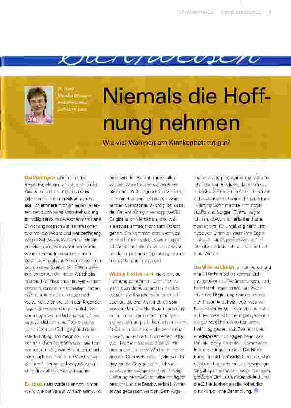 Vorschauseite 1: Niemals die Hoffnung nehmen