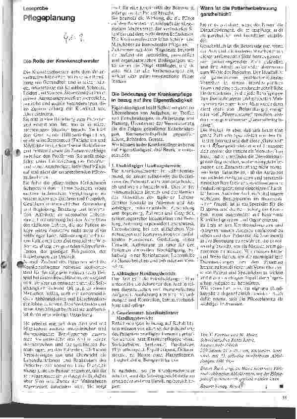 Vorschauseite 1: Pflegeplanung Leseprobe