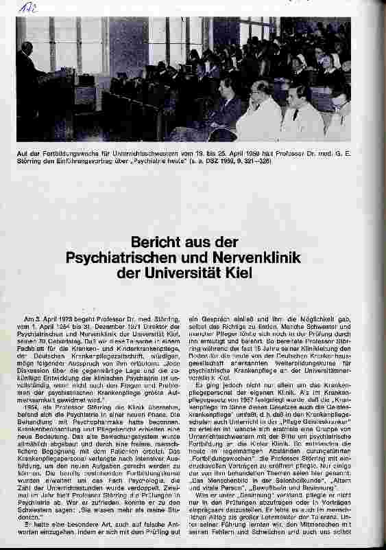 Vorschauseite 1: Bericht aus der Psychiatrischen und Nervenklinik der Universität Kiel