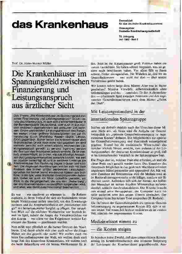 Vorschauseite 1: Die Krankenhäuser in Spannungsfeld zwischen Finanzierung und Leistungsanspruch aus ärztlicher Sicht