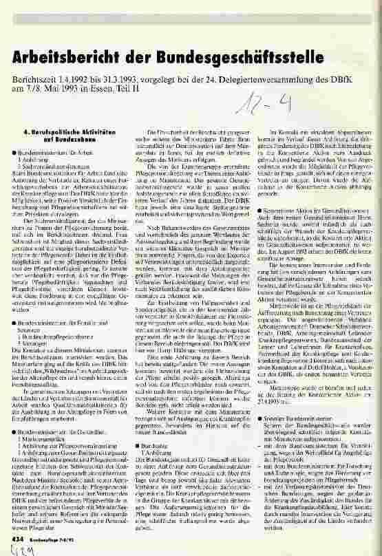 Vorschauseite 1: Arbeitsbericht der Bundesgeschäftsstelle Berichtszeit 01. 04. 92 - 31. 03. 93 Teil 2