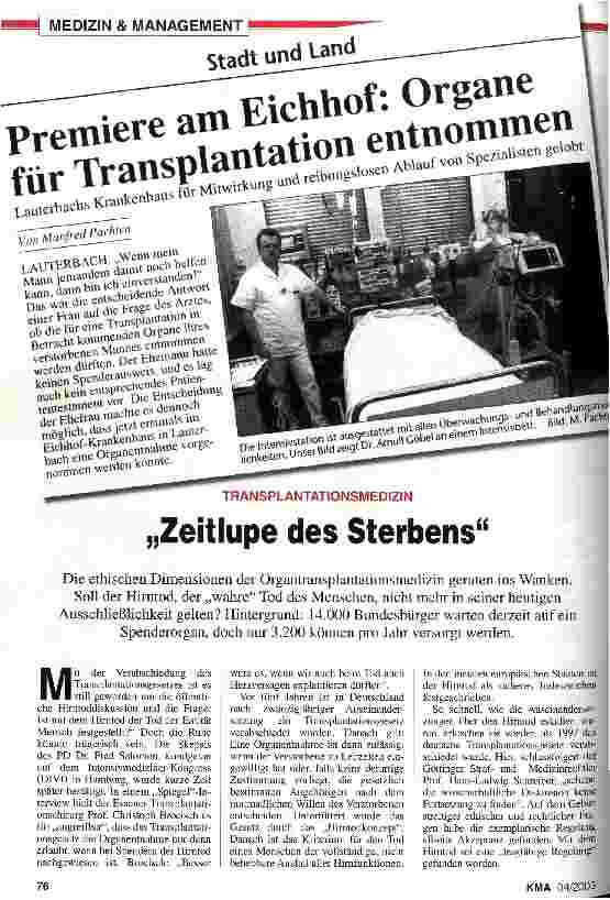 Vorschauseite 1: Transplantationsmedizin: Zeitlupe des Sterbens