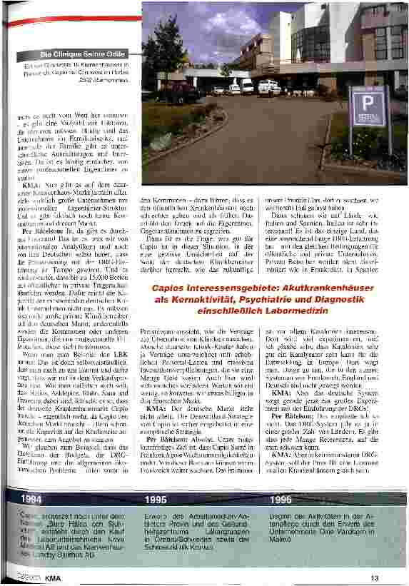 Vorschauseite 2: Der deutsche Krankenhausmarkt braucht Capio - wir kommen noch in diesem Jahr! KMA-Managergespräch: Per Batelson, Ceo von Capio AB, Göteborg