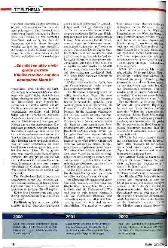 Vorschauseite 5: Der deutsche Krankenhausmarkt braucht Capio - wir kommen noch in diesem Jahr! KMA-Managergespräch: Per Batelson, Ceo von Capio AB, Göteborg
