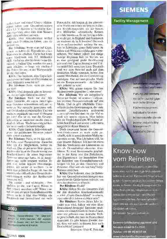 Vorschauseite 6: Der deutsche Krankenhausmarkt braucht Capio - wir kommen noch in diesem Jahr! KMA-Managergespräch: Per Batelson, Ceo von Capio AB, Göteborg