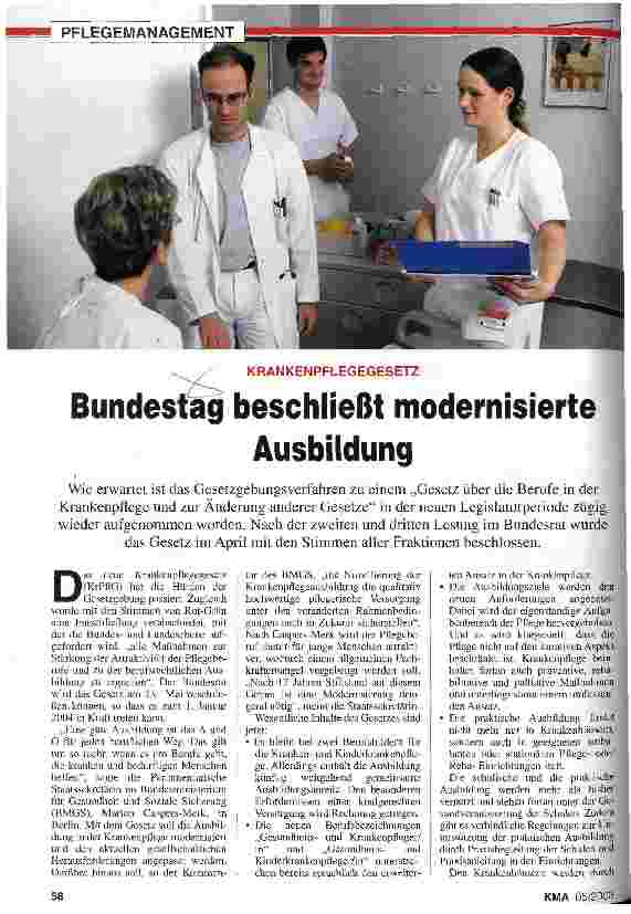 Vorschauseite 1: Krankenpflegegesetz: Bundestag beschließt modernisierte Ausbildung