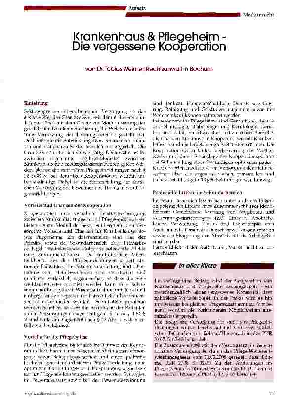 Vorschauseite 1: Krankenhaus & Pflegeheim -Die vergessene Kooperation
