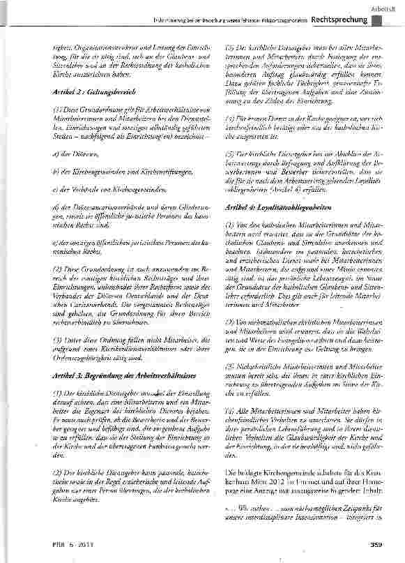 Vorschauseite 2: Diskriminierung bei der Bewerbung wegen fehlender ReligionszugehörigkeitAGC § 8 Abs. 1, § 9 Abs. 1, § 15 Abs. 2; GG Art. 140; WRVArt. 137 Abs. 3