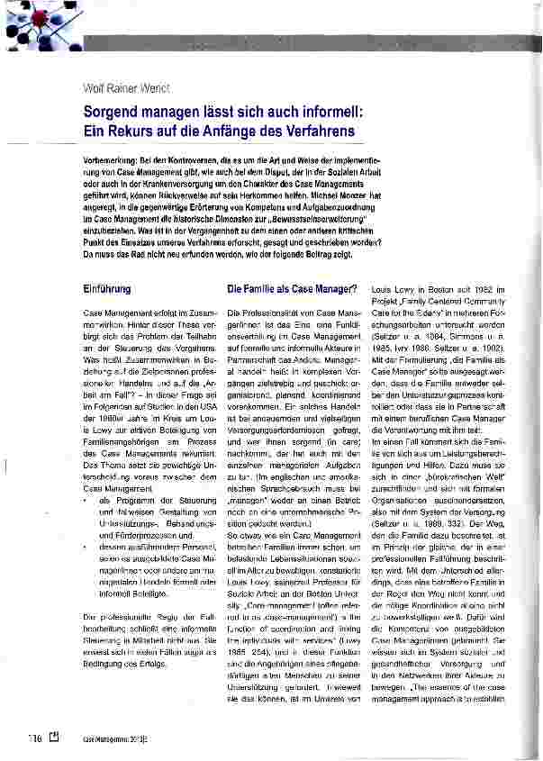 Vorschauseite 1: Sorgend managen lässtsich auch informell: Ein Rekurs auf die Anfänge des Verfahrens