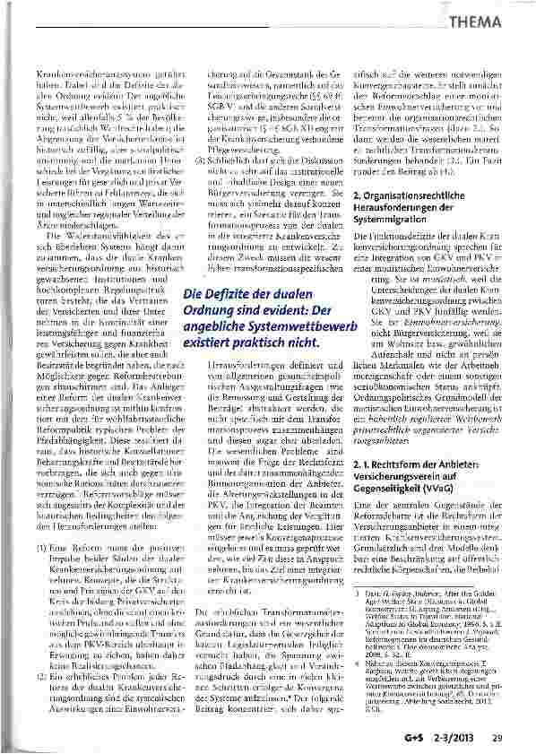 Vorschauseite 2: Die monistische Einwohnerversicherung als Perspektive für den Übergang von einer dualen in eine integrierte Krankenversicherungsordnung