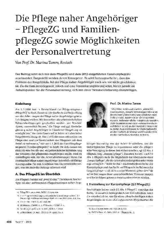 Vorschauseite 1: Die Pflege naher Angehöriger - PflegeZG und Familien-pflegeZG sowie Möglichkeiten der Personalvertretung