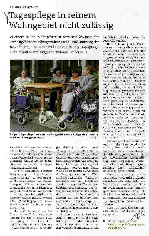 Vorschauseite 1: Tagespflege in reinem Wohngebiet nicht zulässig