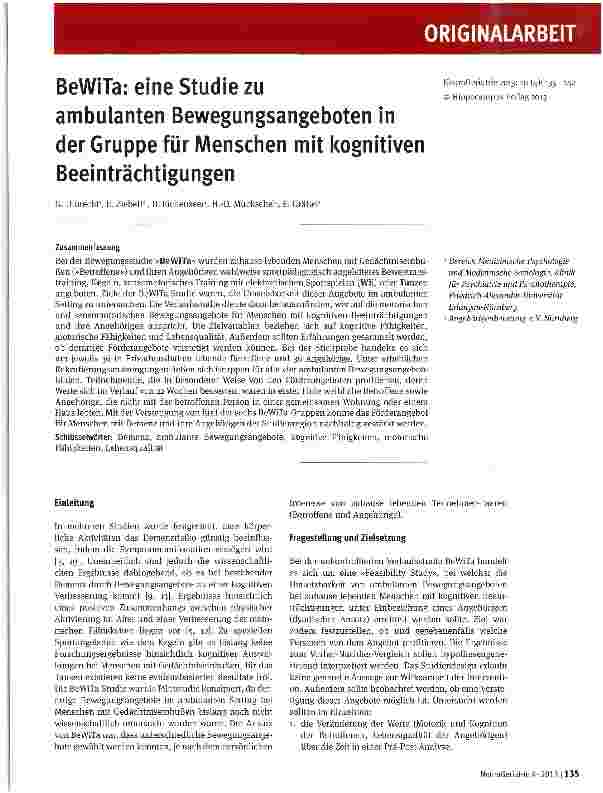 Vorschauseite 1: BeWiTa: eine Studie zu ambulanten Bewegungsangeboten in der Gruppe für Menschen mit kognitiven Beeinträchtigungen