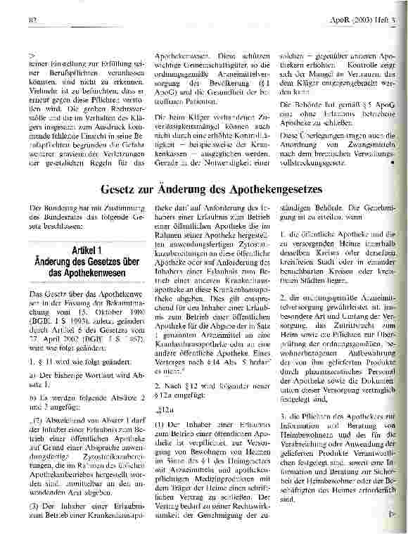 Vorschauseite 1: Gesetz zur Änderung des Apothekengesetzes