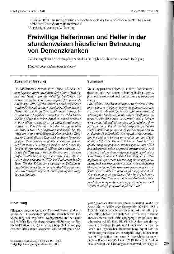 Vorschauseite 1: Freiwillige Helferinnen und Helfer in der stundenweisen häuslichen Betreuung von Demenzkranken