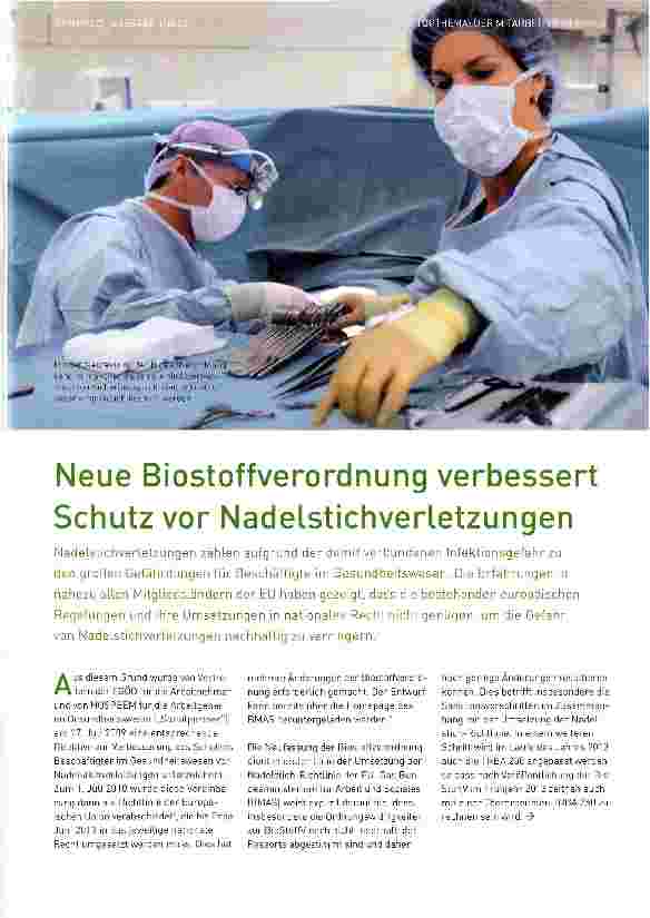 Vorschauseite 1: Neue Biostoffverordnung verbessert Schutz vor Nadelstichverletzungen