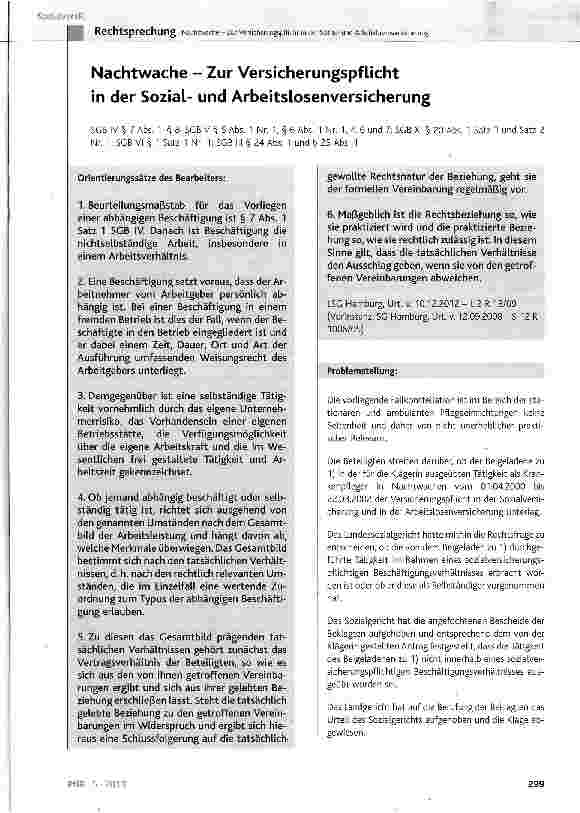 Vorschauseite 1: Nachtwache - Zur Versicherungspflicht in der Sozialund Arbeitslosenversicherung