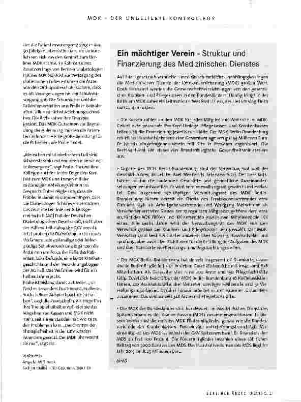 Vorschauseite 6: Medizinischer Dienst der Krankenversicherung (MDK) Der ungeliebte Kontrolleur
