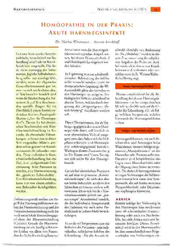 Vorschauseite 1: HOMÖOPATHIE IN DER PRAXIS: AKUTE HARNWEGSINFEKTE