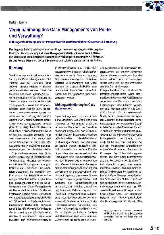 Vorschauseite 1: Vereinnahmung des Case Managements von Politik und Verwaltung?