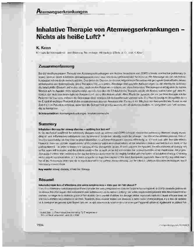 Vorschauseite 1: Inhalative Therapie von Atemwegserkrankungen -Nichts als heiße Luft?