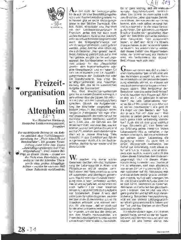 Vorschauseite 1: Freizeitorganisation im Altenheim