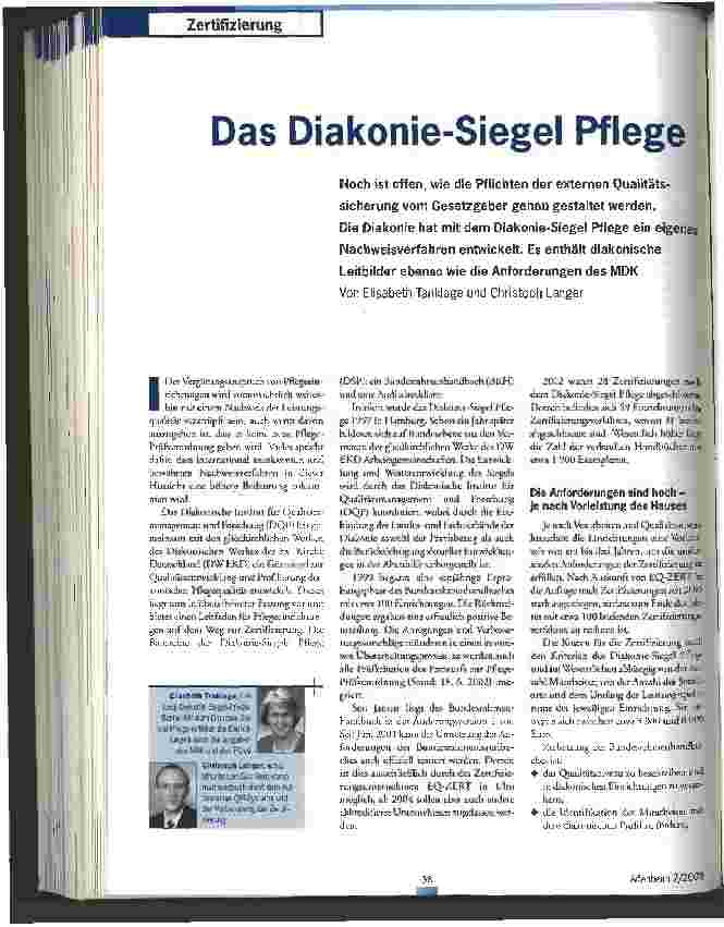Vorschauseite 1: Das Diakonie-Siegel Pflege