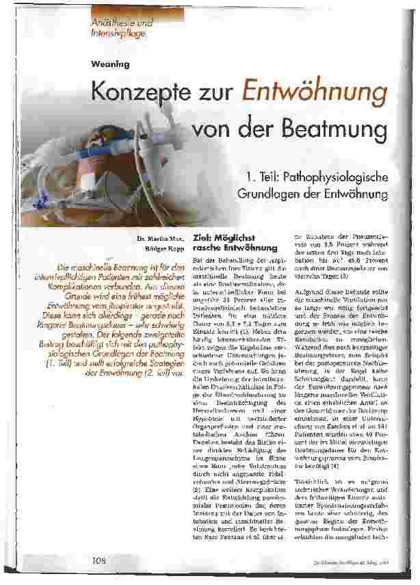 Vorschauseite 1: Konzepte zur Entwöhnung von der Beatmung Teil 1