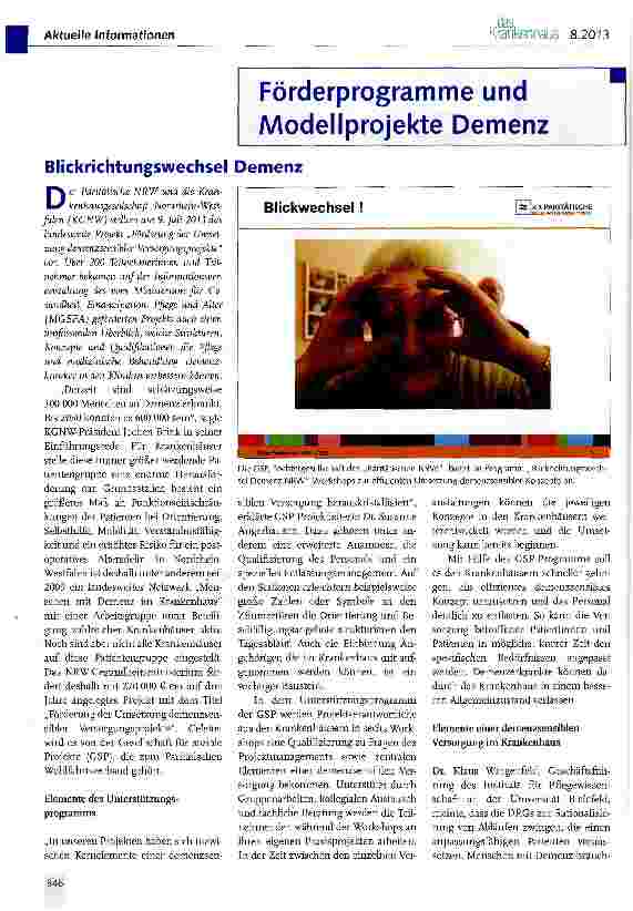 Vorschauseite 1: Förderprogramme und Modellprojekte Demenz