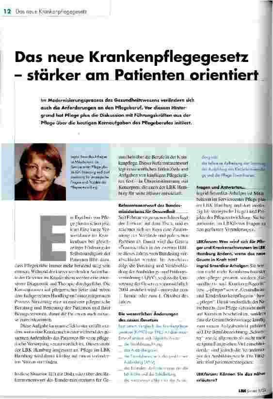 Vorschauseite 1: Das neue Krankenpflegegesetz - stärker am Patienten orientiert