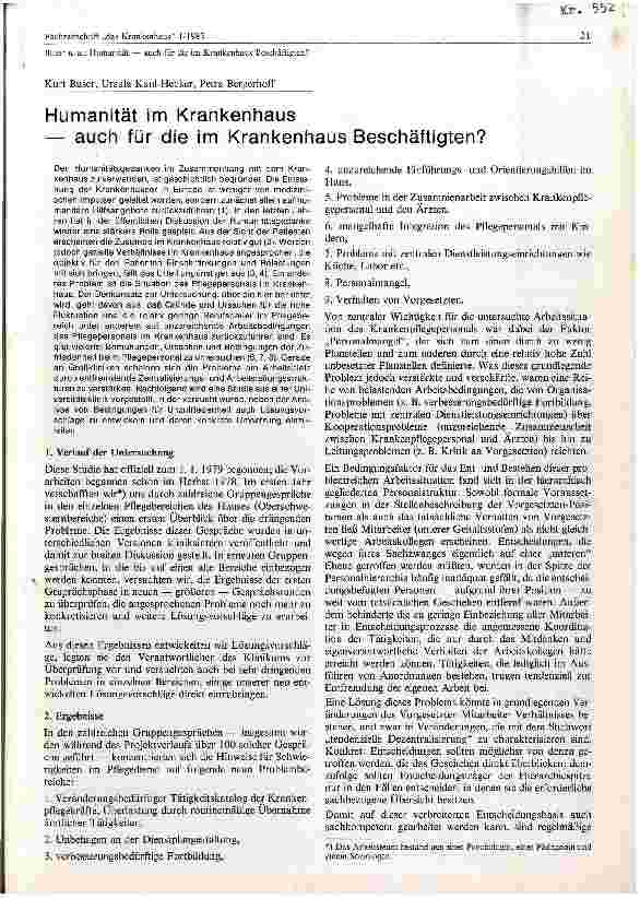 Vorschauseite 1: Humanität im Krankenhaus -- auch für die im Krankenhaus Beschäftigten