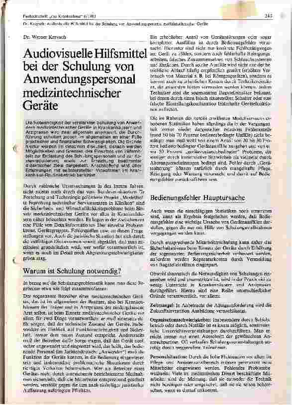 Vorschauseite 1: Audiovisuelle Hilfsmittel bei der Schulung von Anwendungspersonal medizinischer Geräte