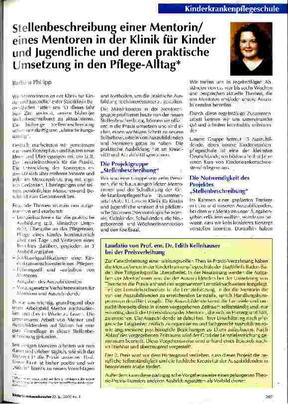 Vorschauseite 1: Stellenbeschreibung einer Mentorin/eines Mentoren in der Klinik für Kinder und Jugendliche und deren praktische Umsetzung in den Pflege-Alltag