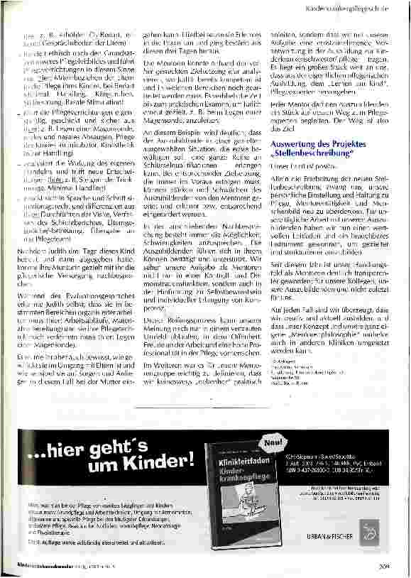Vorschauseite 3: Stellenbeschreibung einer Mentorin/eines Mentoren in der Klinik für Kinder und Jugendliche und deren praktische Umsetzung in den Pflege-Alltag