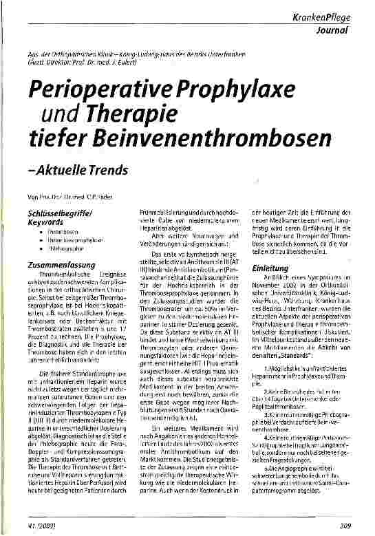 Vorschauseite 1: Perioperative Prophylaxe und Therapie tiefer Beinvenenthrombosen
