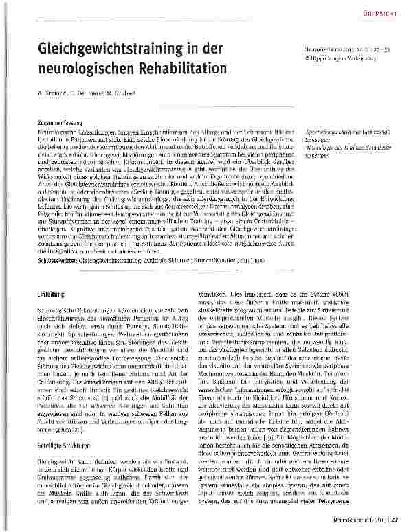 Vorschauseite 1: Gleichgewichtstraining in der neurologischen Rehabilitation