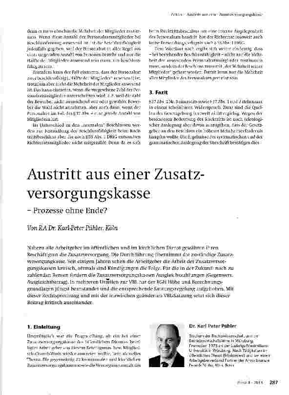 Vorschauseite 1: Austritt aus einer Zusatzversorgungskasse