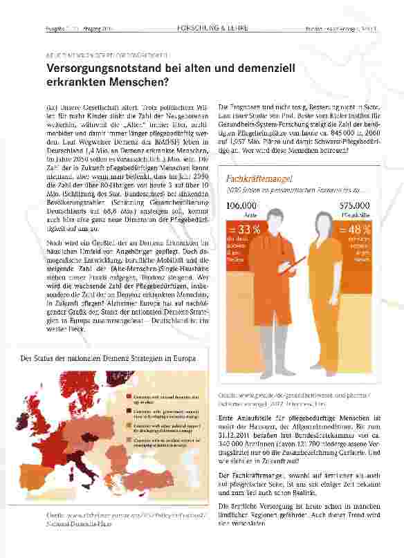 Vorschauseite 1: Versorgungsnotstand bei alten und demenziell erkrankten Menschen?