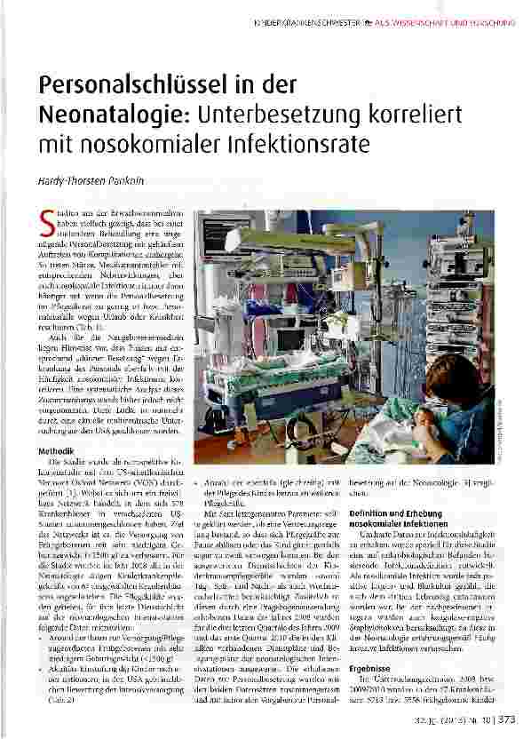 Vorschauseite 1: Personalschlüssel in der Neonatalogie: Unterbesetzung korreliert mit nosokomialer Infektionsrate