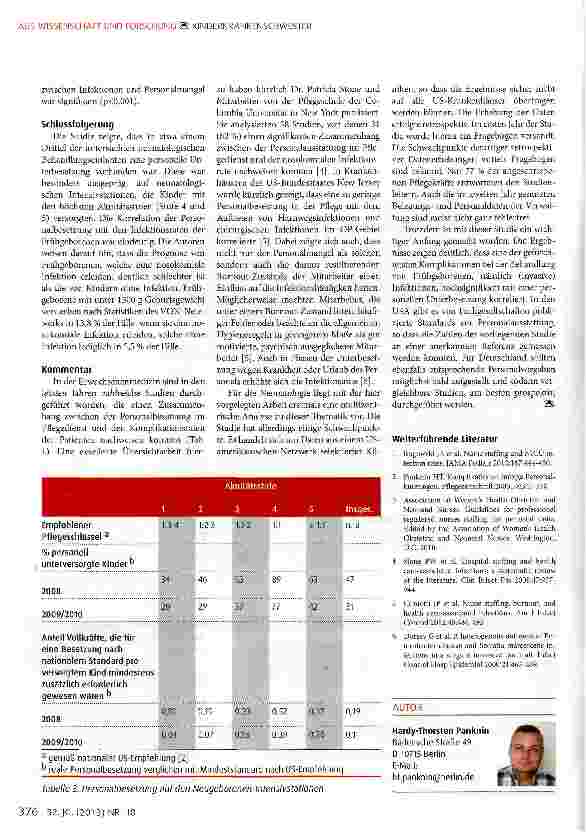 Vorschauseite 4: Personalschlüssel in der Neonatalogie: Unterbesetzung korreliert mit nosokomialer Infektionsrate