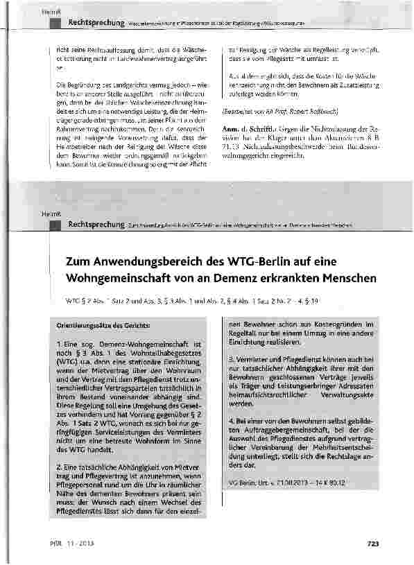 Vorschauseite 1: Zum Anwendungsbereich des WTG-Berlin auf eine Wohngemeinschaft von an Demenz erkrankten Menschen