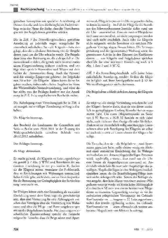 Vorschauseite 4: Zum Anwendungsbereich des WTG-Berlin auf eine Wohngemeinschaft von an Demenz erkrankten Menschen