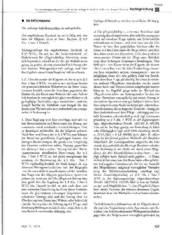 Vorschauseite 5: Zum Anwendungsbereich des WTG-Berlin auf eine Wohngemeinschaft von an Demenz erkrankten Menschen