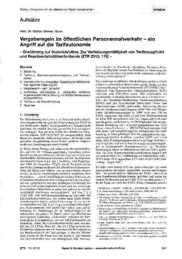 Vorschauseite 1: Vergaberegeln im öffentlichen Personennahverkehr - ein Angriff auf die Tarifautonomie