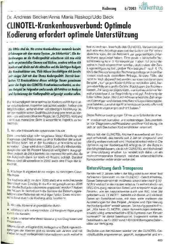 Vorschauseite 1: CLINOTEL-Krankenhausverbund: Optimale Kodierung erfordert optimale Unterstützung