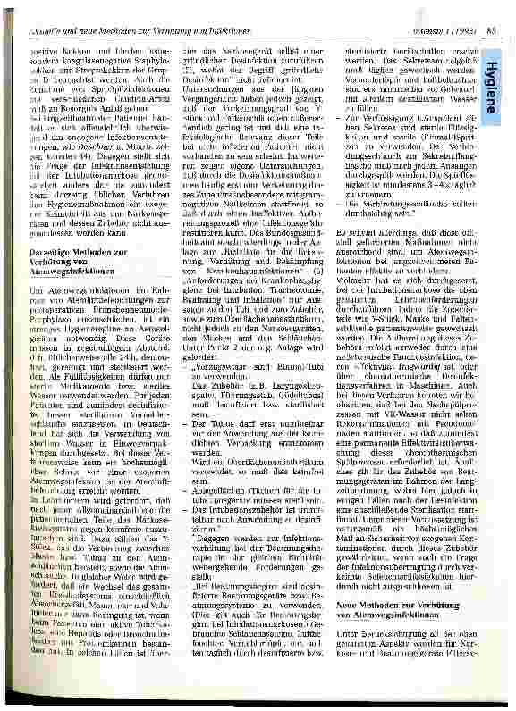 Vorschauseite 2: Aktuelle und neue Methoden der Verhütung von Infektionen des Respirationstraktes bei Intubationsnarkosen und bei der Langzeitbeatmung